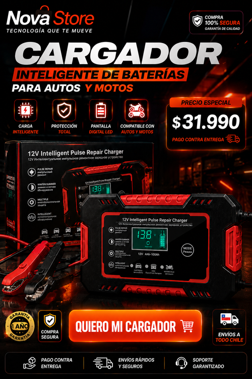 CARGADOR INTELIGENTE DE BATERIAS PARA AUTOS Y MOTOS